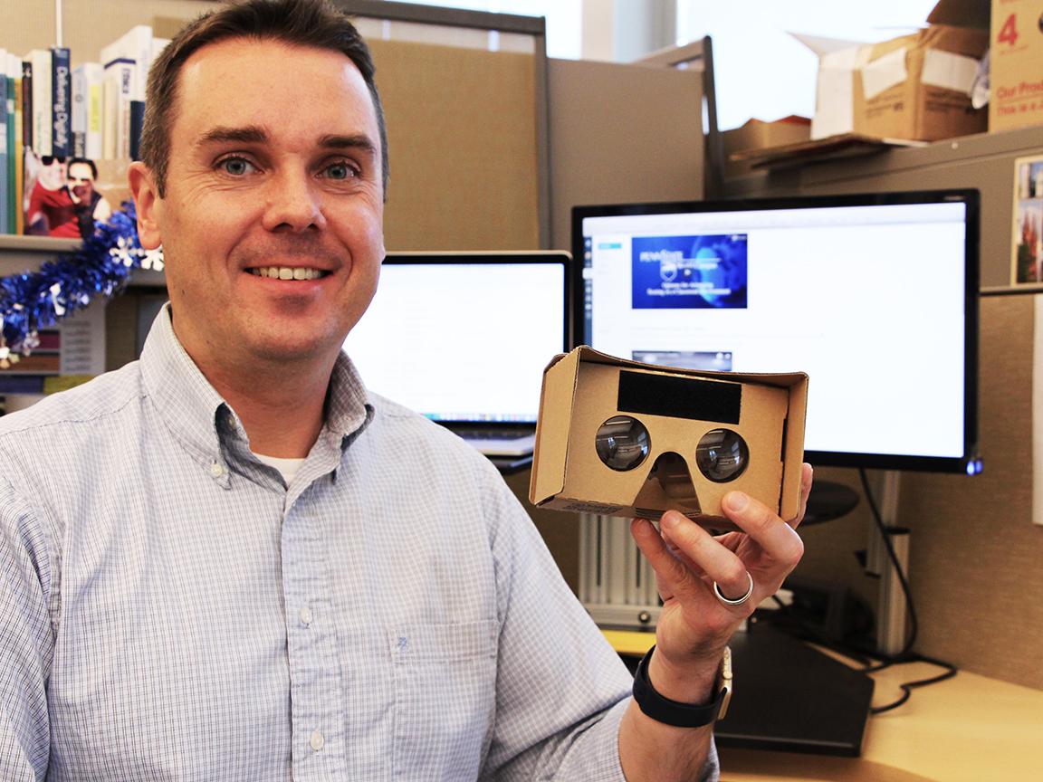 linas mockus with a virtual reality headset