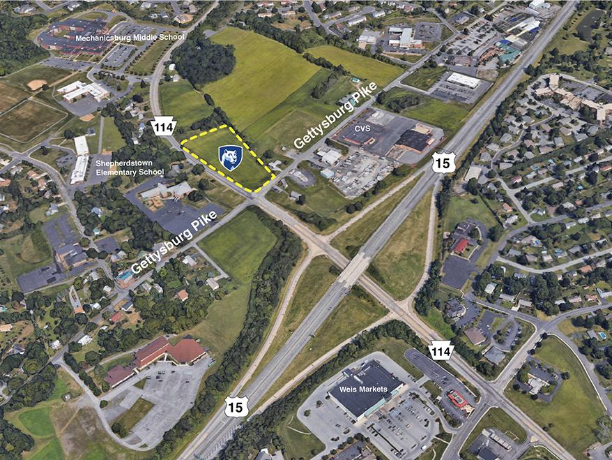 Satellite image showing a future location of a medical practice building.