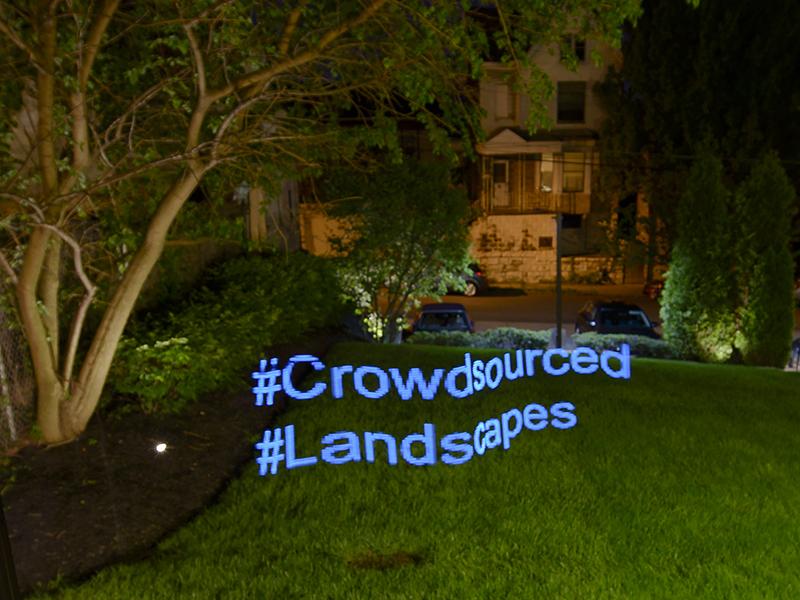 Landscape photo with light painted words that read #Crowdsourced #Landscapes