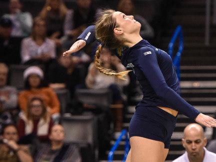 Penn State setter jumps to serve an ace during the 2014 NCAA Semifinals