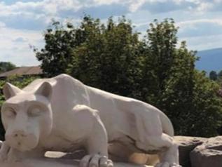 scranton lion shrine on campus on sunny day
