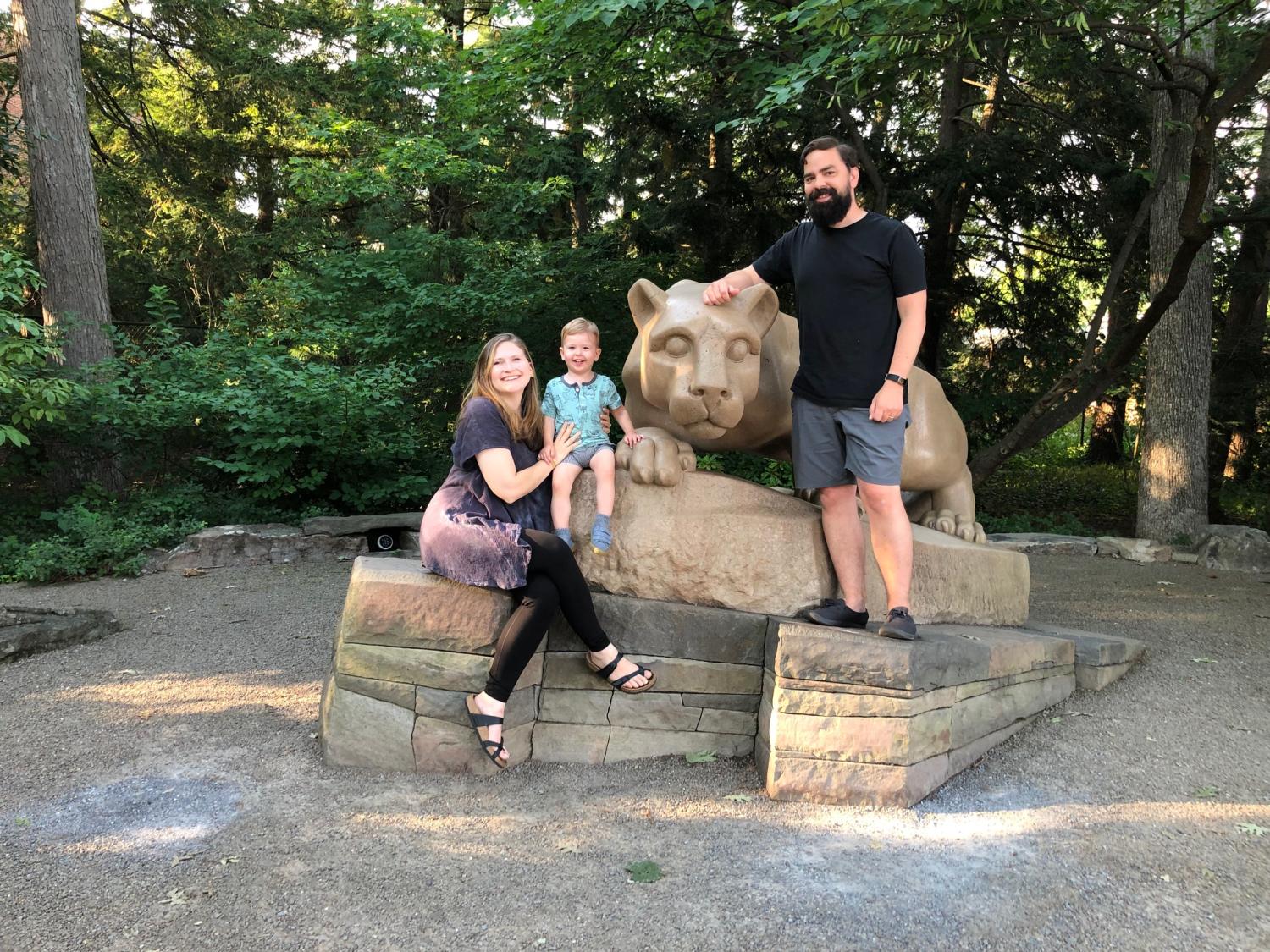 Steve Cassey and his family at the lion shrine