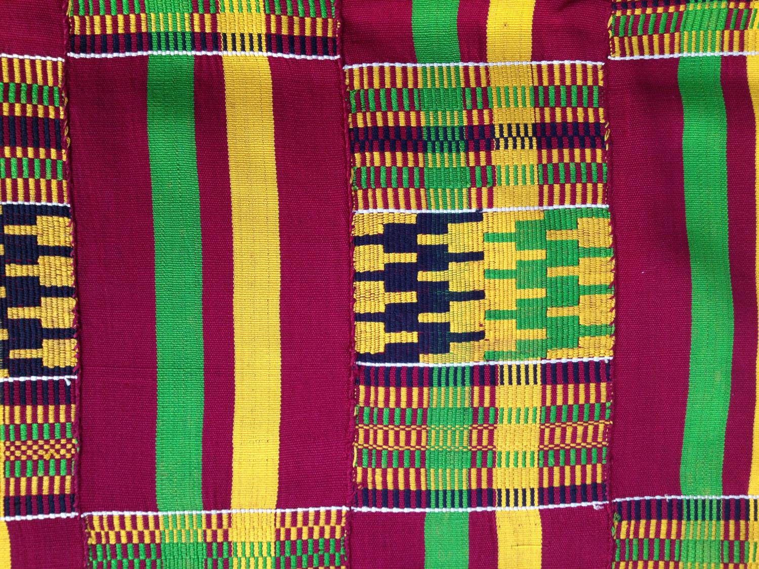 Small swatch of brightly colored fabric from Africa; from the collection of Grace Hampton