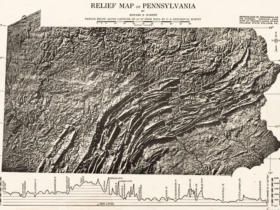 plaster relief map of Pennsylvania