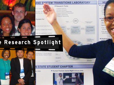 woman pointing to poster and spending time with fellow graduate students