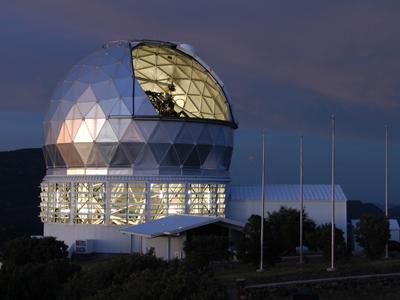 lit observatory at night