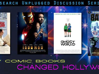 Movie posters for American Splendor, Iron Man, Ghost World, and Batman