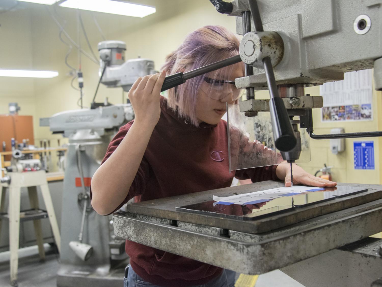 Students work in the Learning Factory on March 20, 2018.