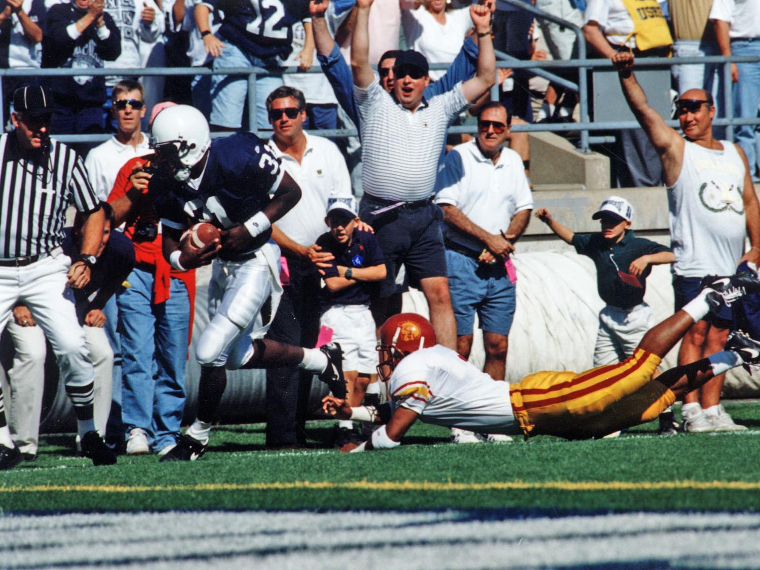Wide receiver Freddie Scott escapes a USC defender in a 1994 Penn State football victory