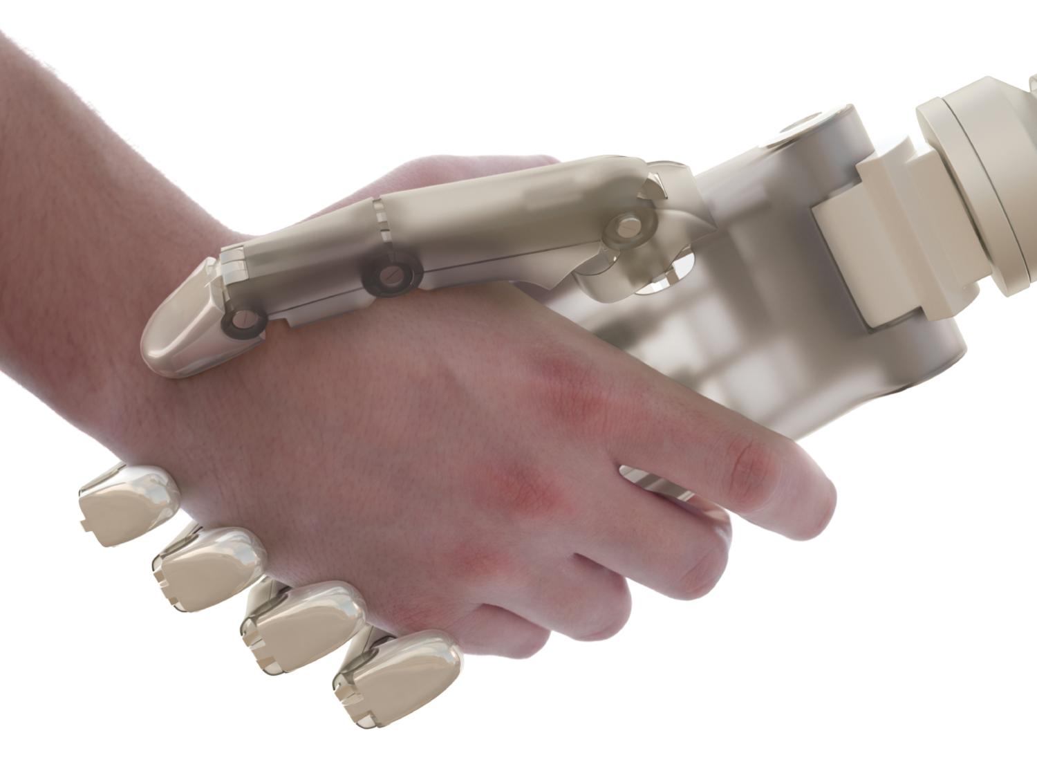 human and robot handshake