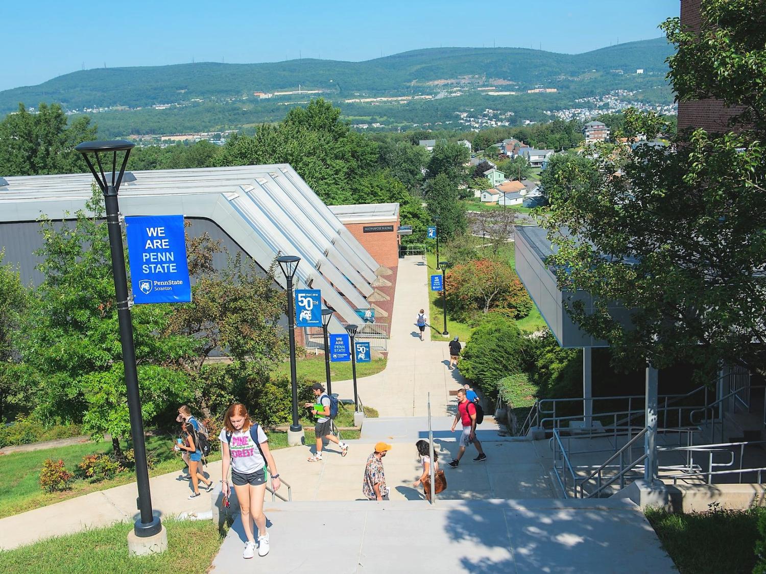 Lower end of Penn State Scranton campus with gym in the background