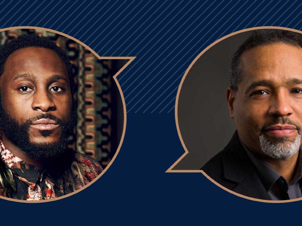 Two man are highlighted in two adjacent images.