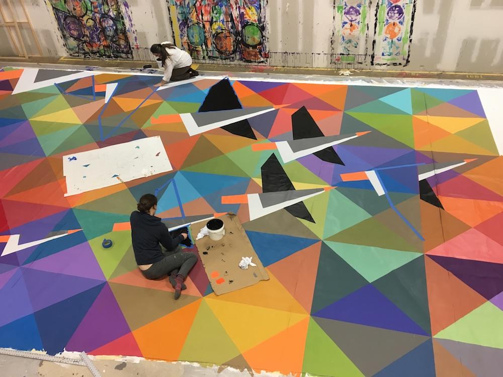 Installation of "Wild Geese" mural