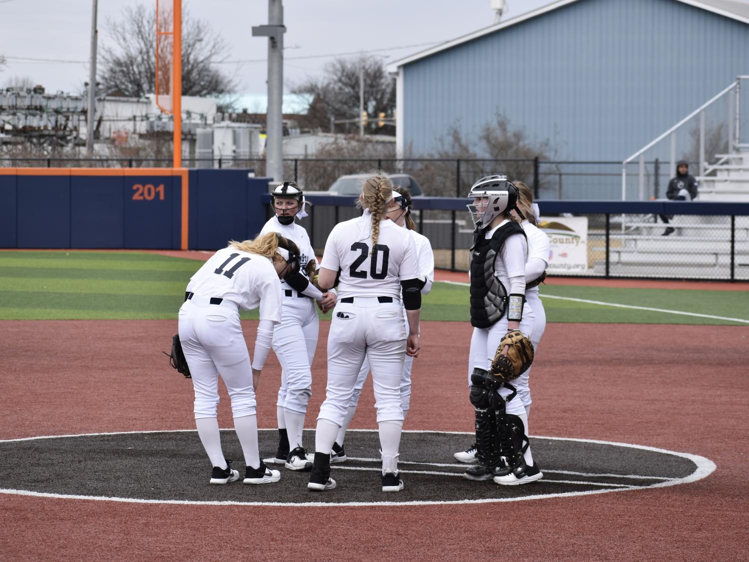 Softball players on the field 