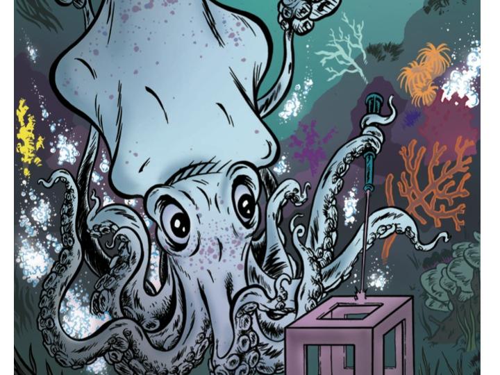 cartoon of squid and 3d printing