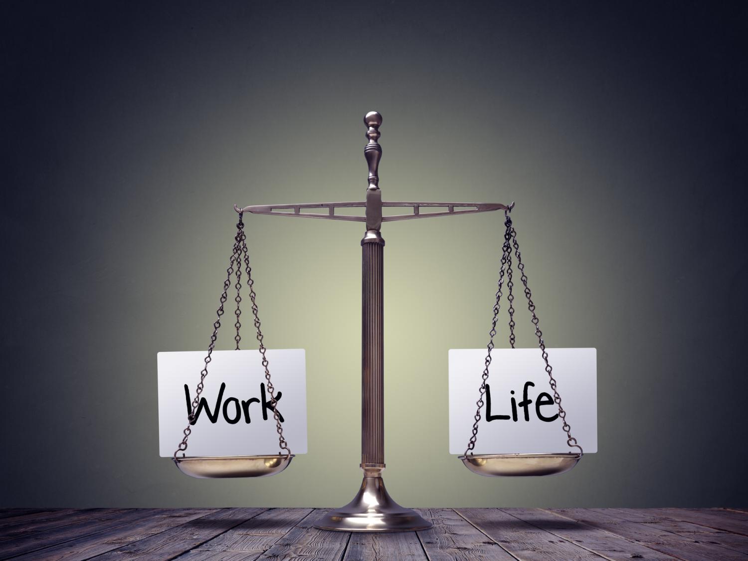 A scale with "work" on one side and "life" on the other