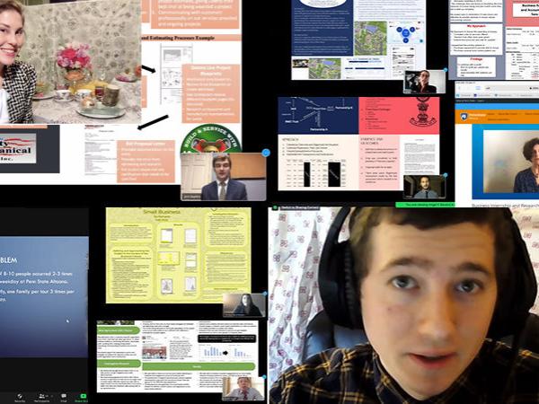 A collage of students offering virtual presentations during the fall 2020 Student Showcase