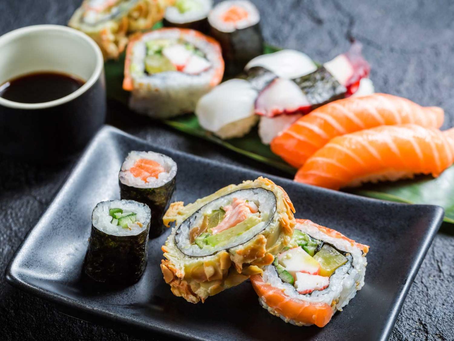 sushi with soy sauce