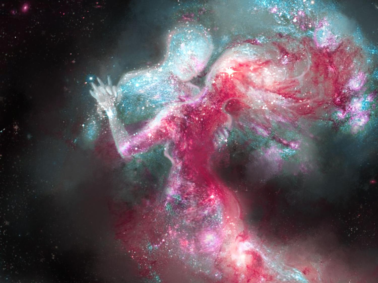 Couple made of nebulas dancing in space