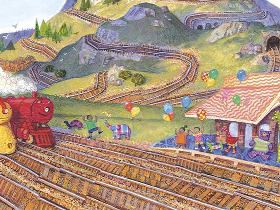 Drawing of three little train engines