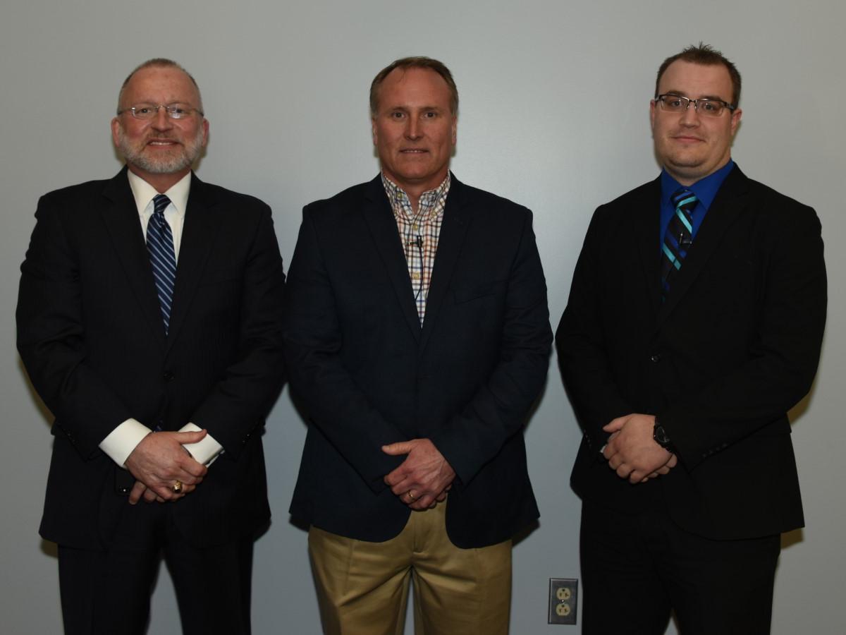 Dr. Charles Patrick, chancellor and chief academic officer; Jeff Erdely, co-founder of SESCO; Ryan Godbey, junior Physics major.