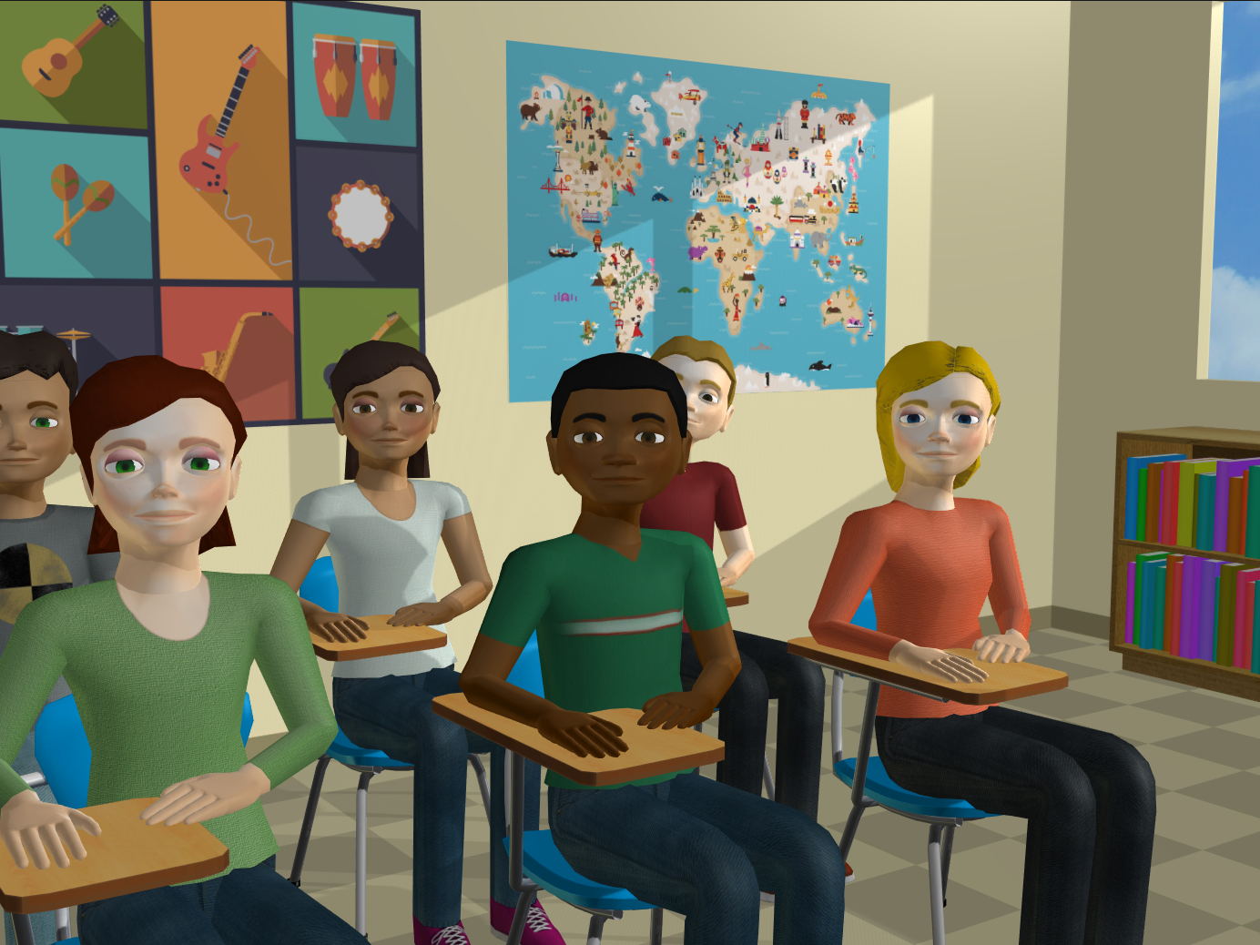 Virtual classroom with AI students.