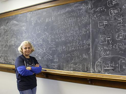 Dr. Yener stands in front of a chalkboard