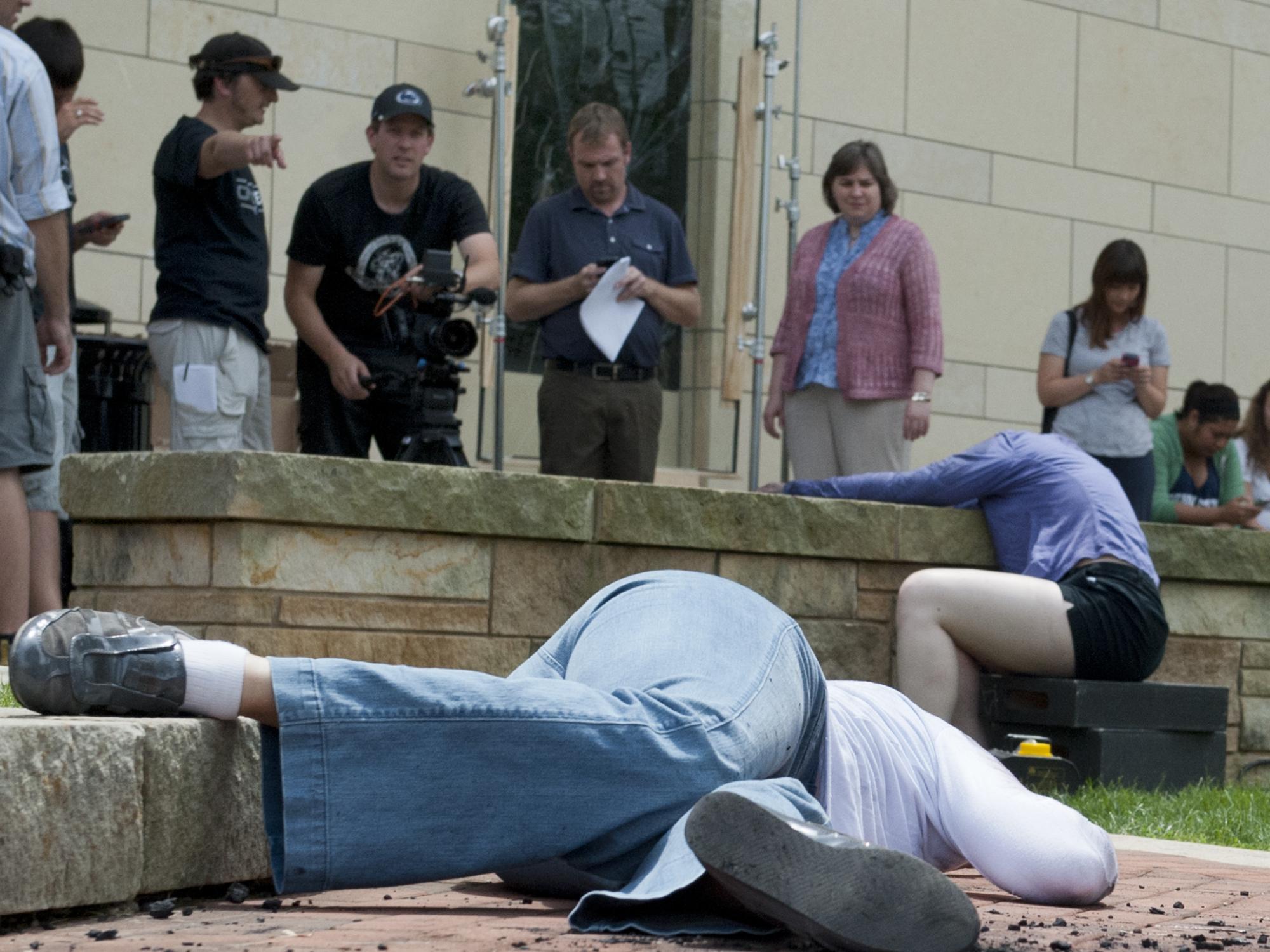 Actors simulate aftermath of bomb blast