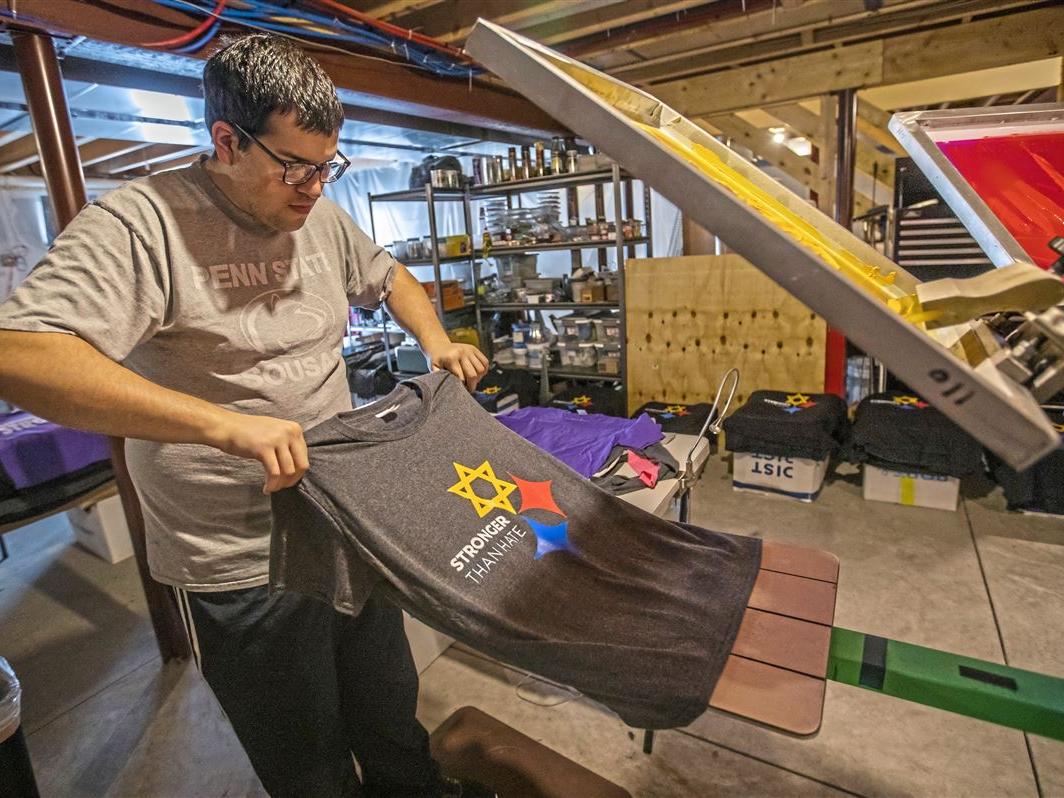 David Barasch prints a Stronger than Hate t-shirt