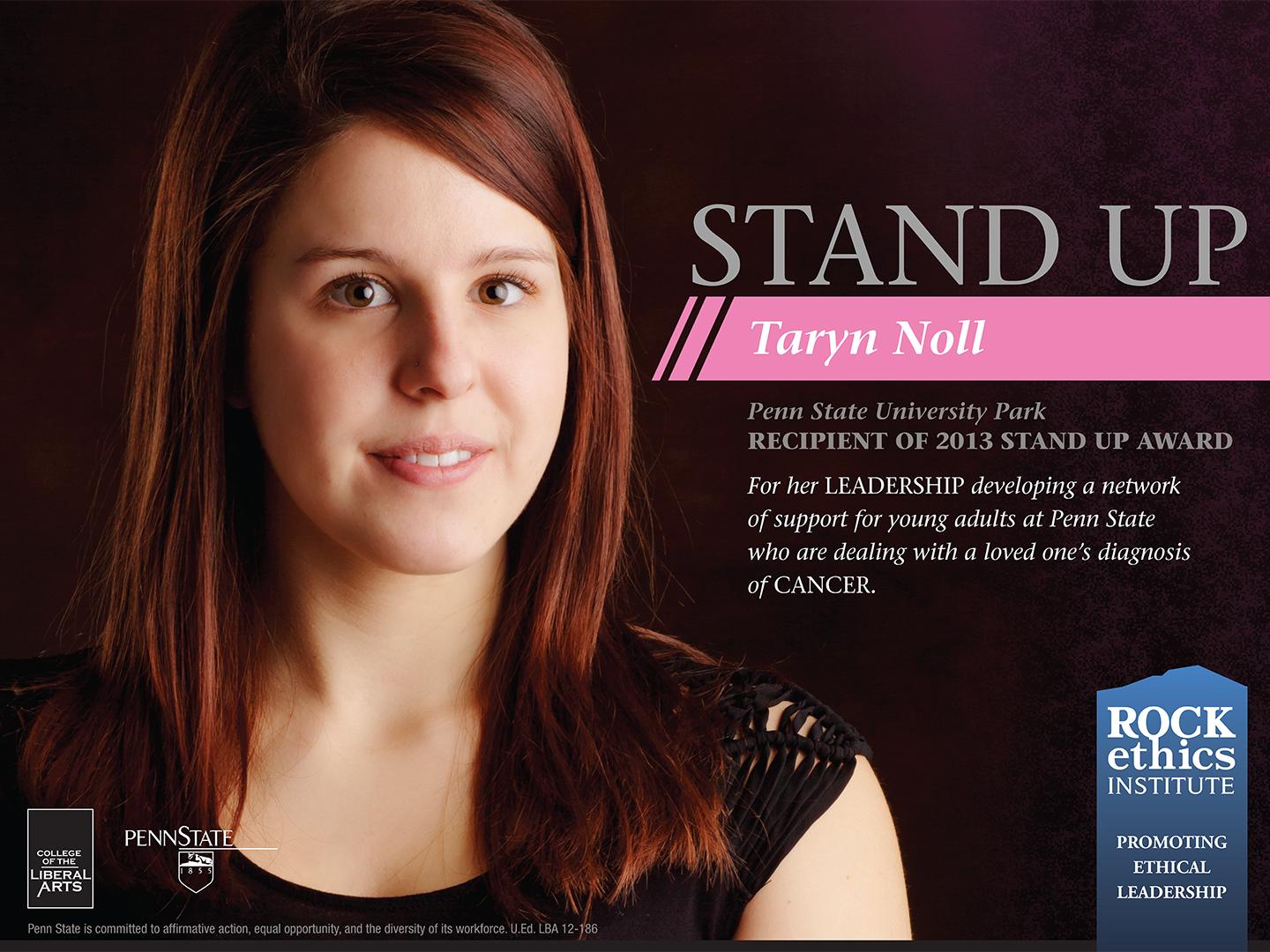 2013 Stand Up Honoree Taryn NollRock Ethics Institute, ethics, Stand Up Award