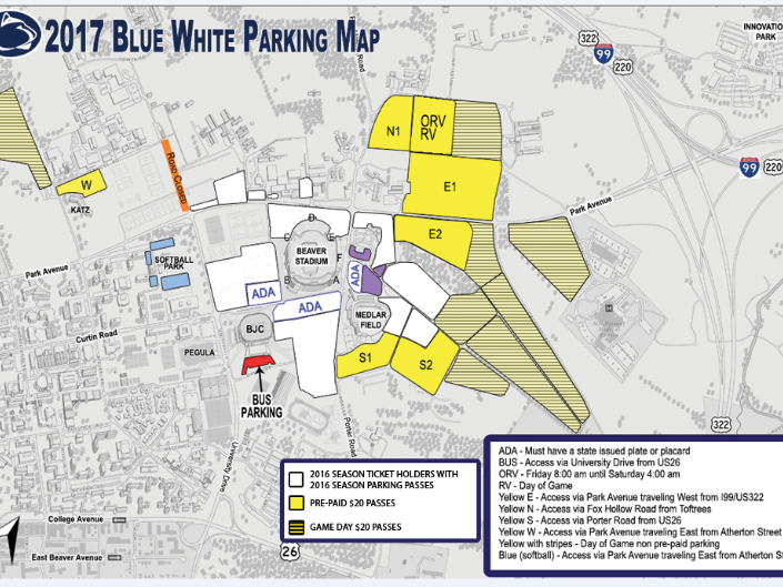 2017 Blue-White Game Parking Map