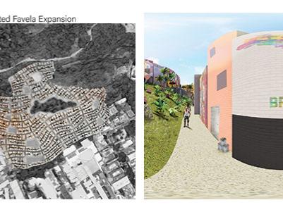 Split view of plans for a redesigned village in Rio de Janeiro.