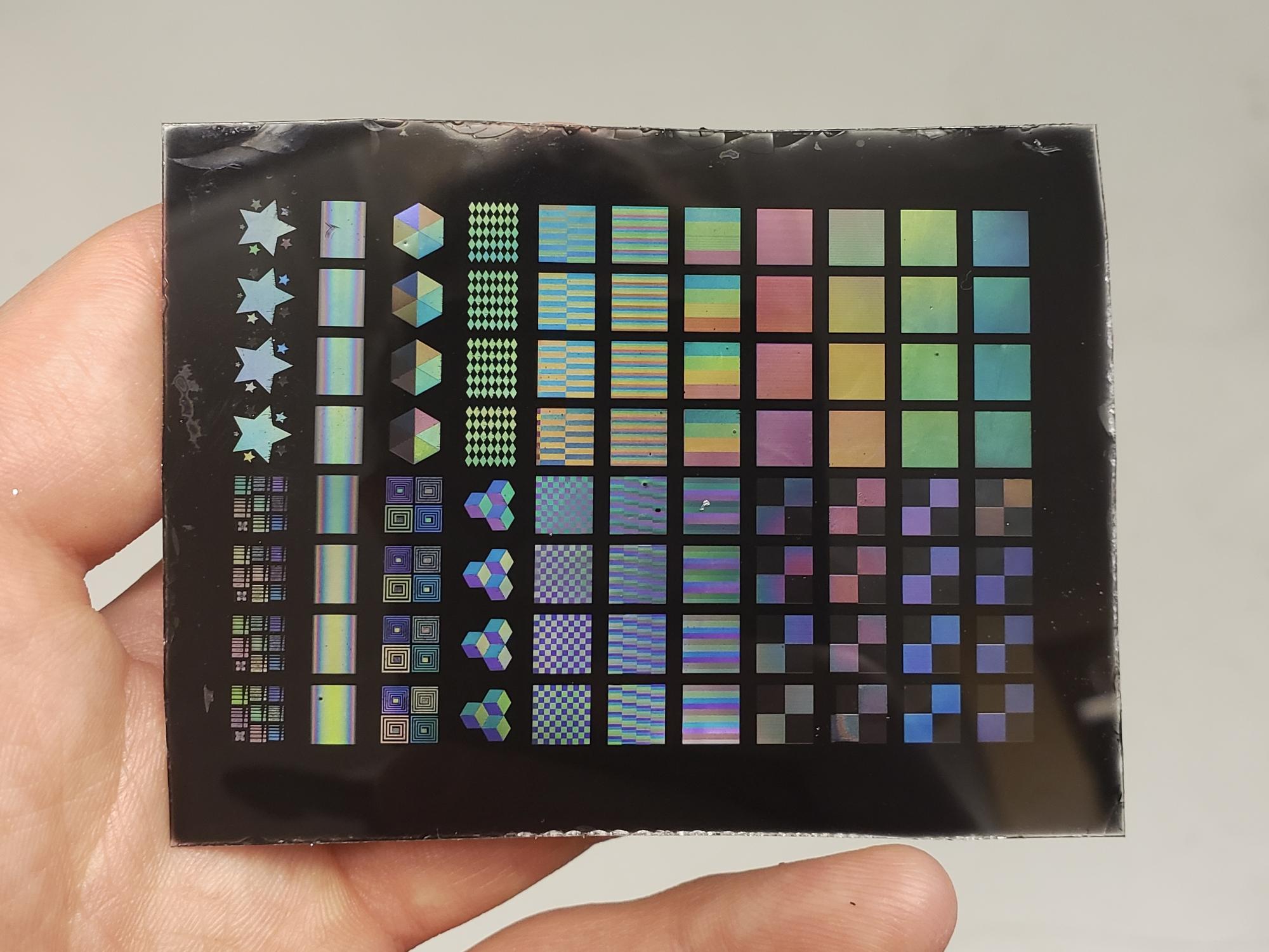  A sample demonstrating possible iridescent appearances produced using Chromatir's reflective microstructure technology.