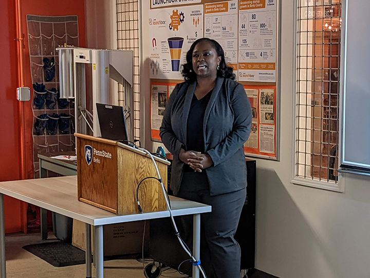 Tolanda Rogers gives her idea for RISCQ Healthcare during the competition.