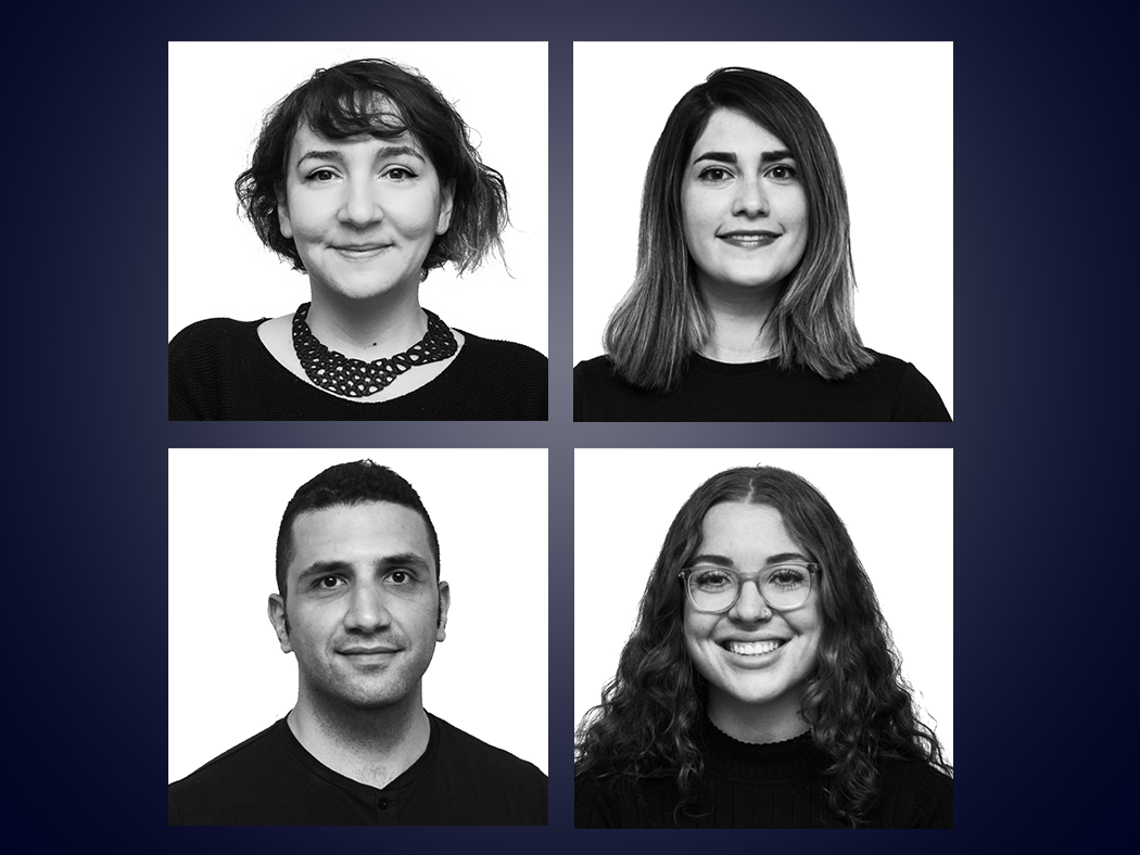 Black and white headshots of Benay Gürsoy, Alale Mohseni, Natalie Walter and Ali Ghazvinian.