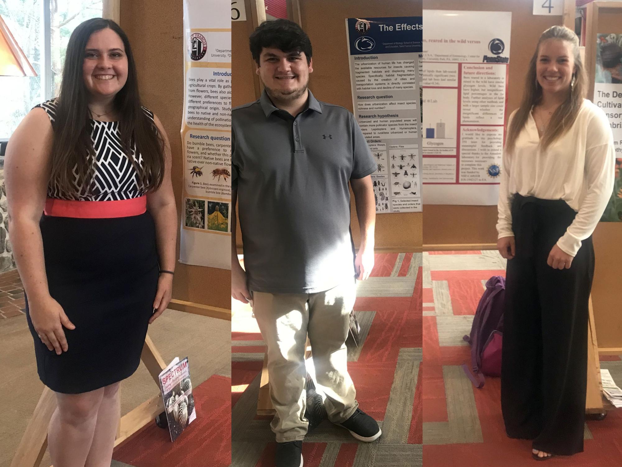 SFU undergraduates Brooke Driskel, Nathan Thompson and Jordan Pietrzykoski present their research at SFU Research Day