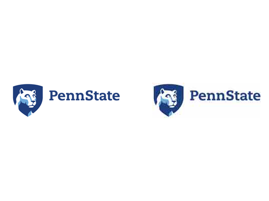 Two images of the Penn State mark. The left mark is very clear. The right is somewhat blurry due to image compression.