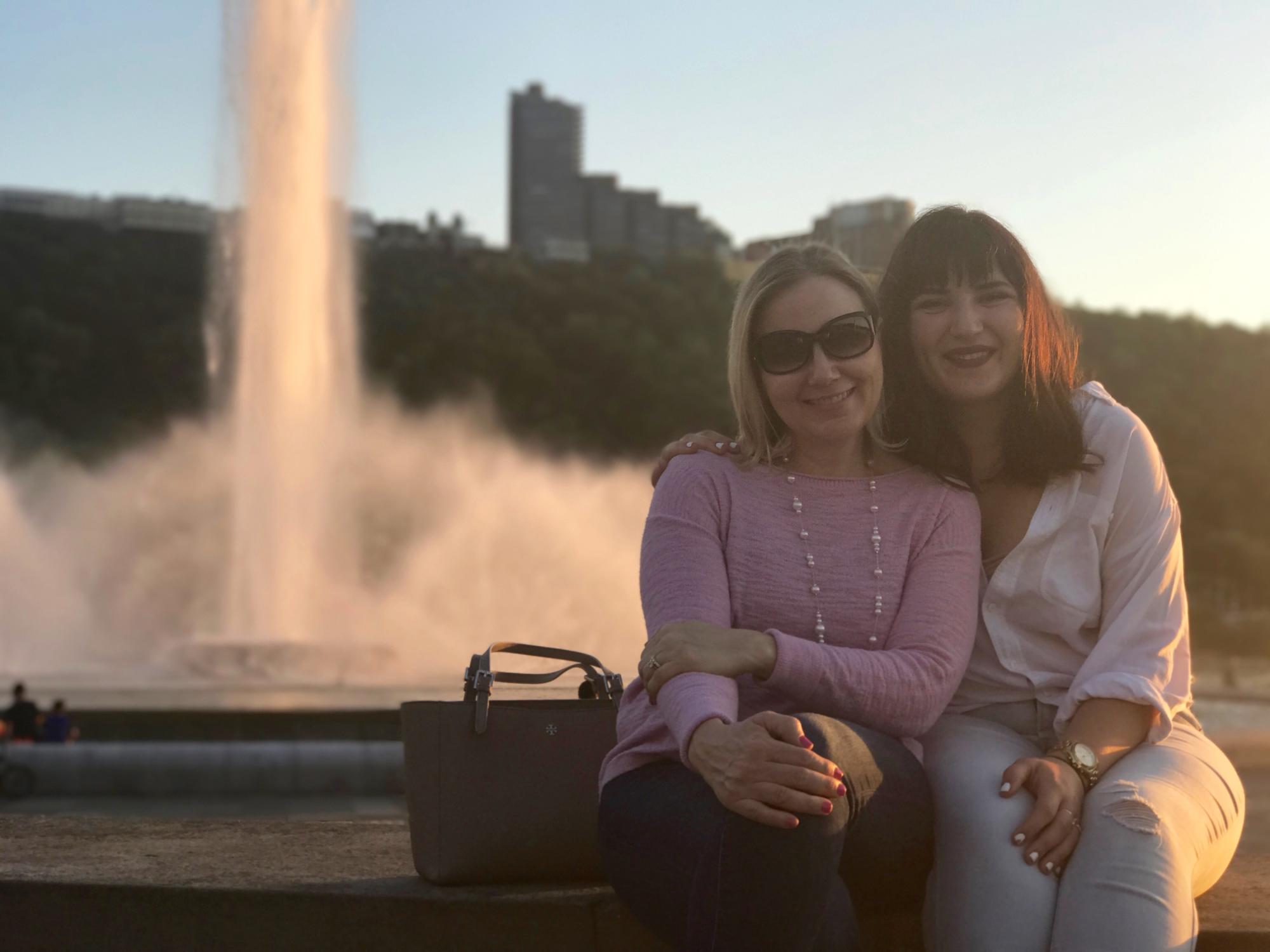 Erifili and her mom in from of the fountain at The Point in Pittsburgh