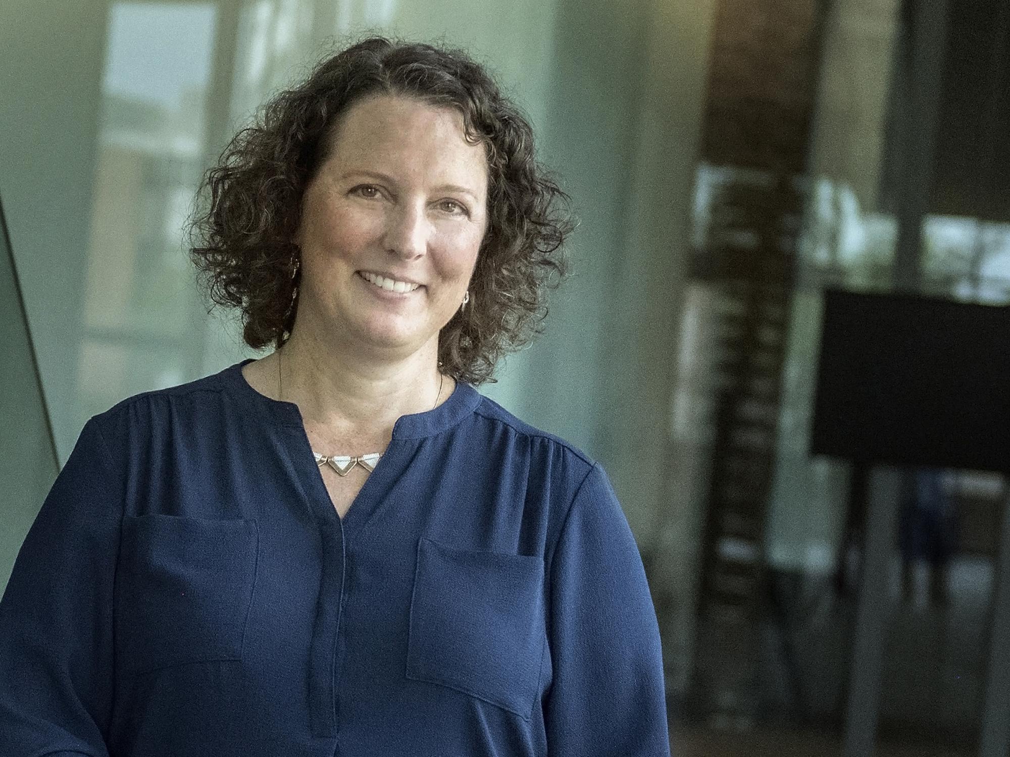 portrait of Stephanie Lanza at Biobevioral Health Building lobby