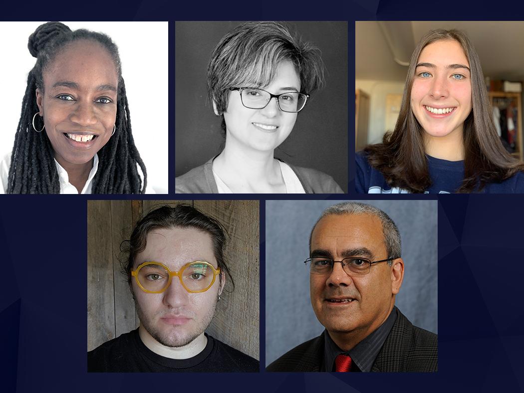 Clockwise from top left: Felecia Davis, Farzaneh Oghazian, Sophia Craparo, Andre West, and Ian Danner.