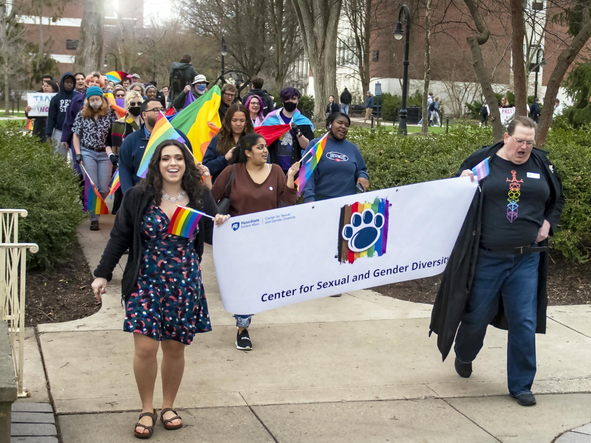 pride march and rally near Old Main