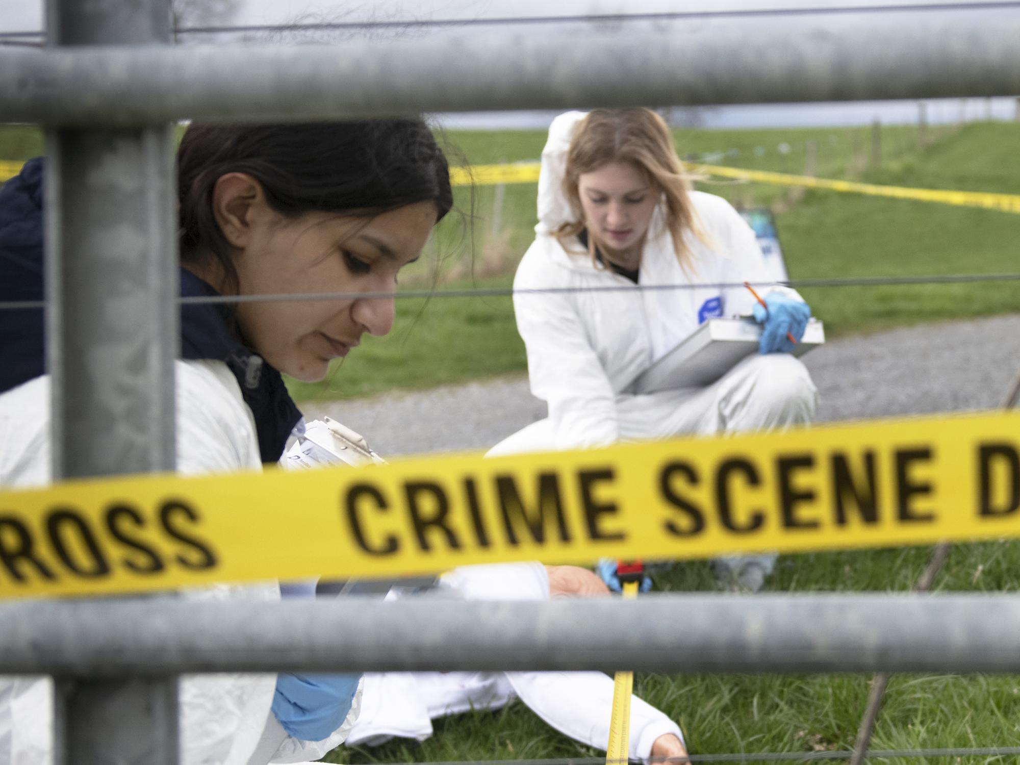 Forensic Science students at Mock Crime Scene