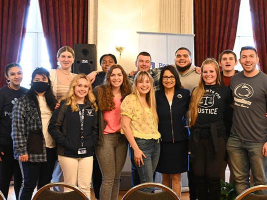 President-elect Bendapudi with students