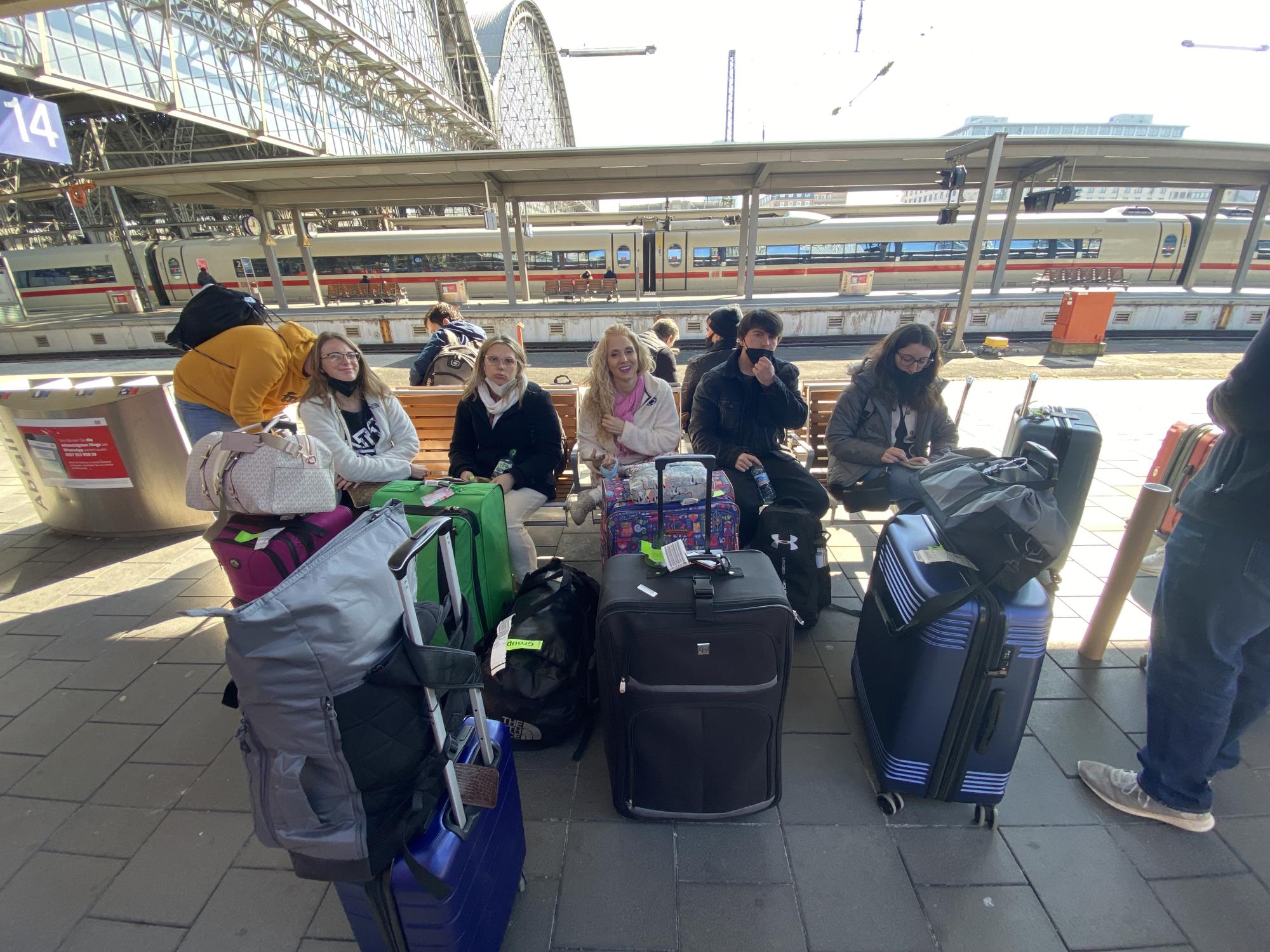The Penn State Schuylkill group waits on train platform