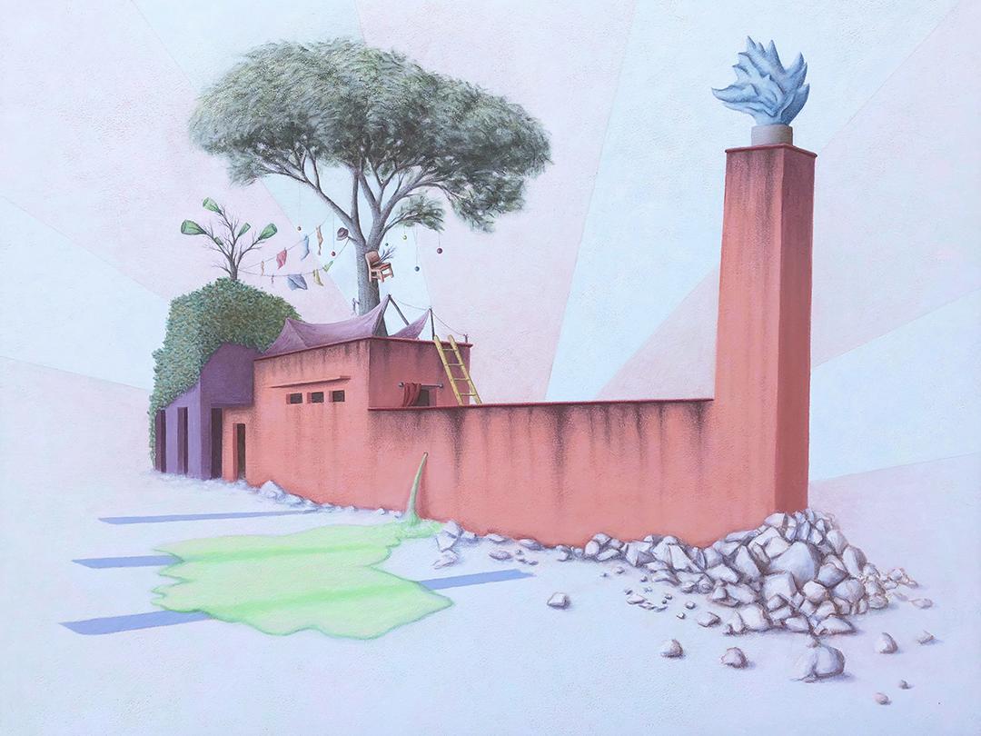 Abstract building and tree