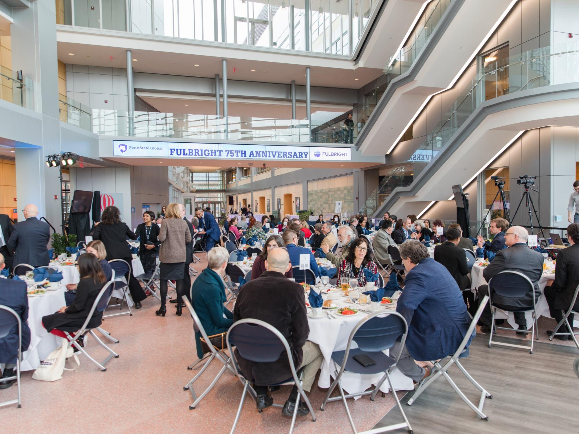 An image of the Smeal Auditorium during the Fulbright event