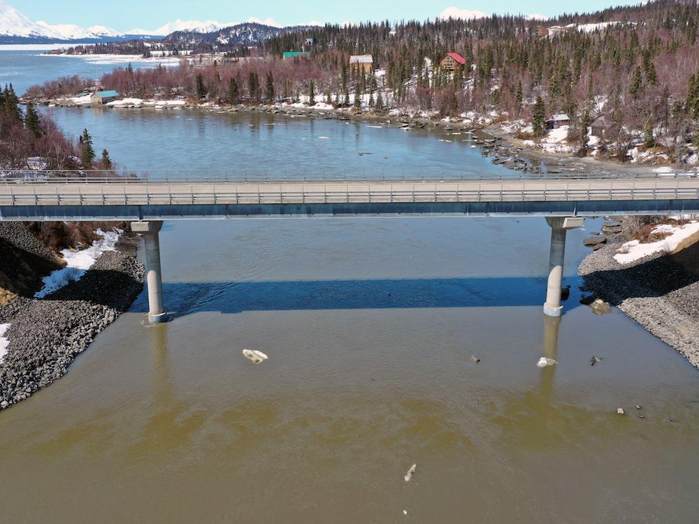 drone view of Wood River Bridge in Alaska