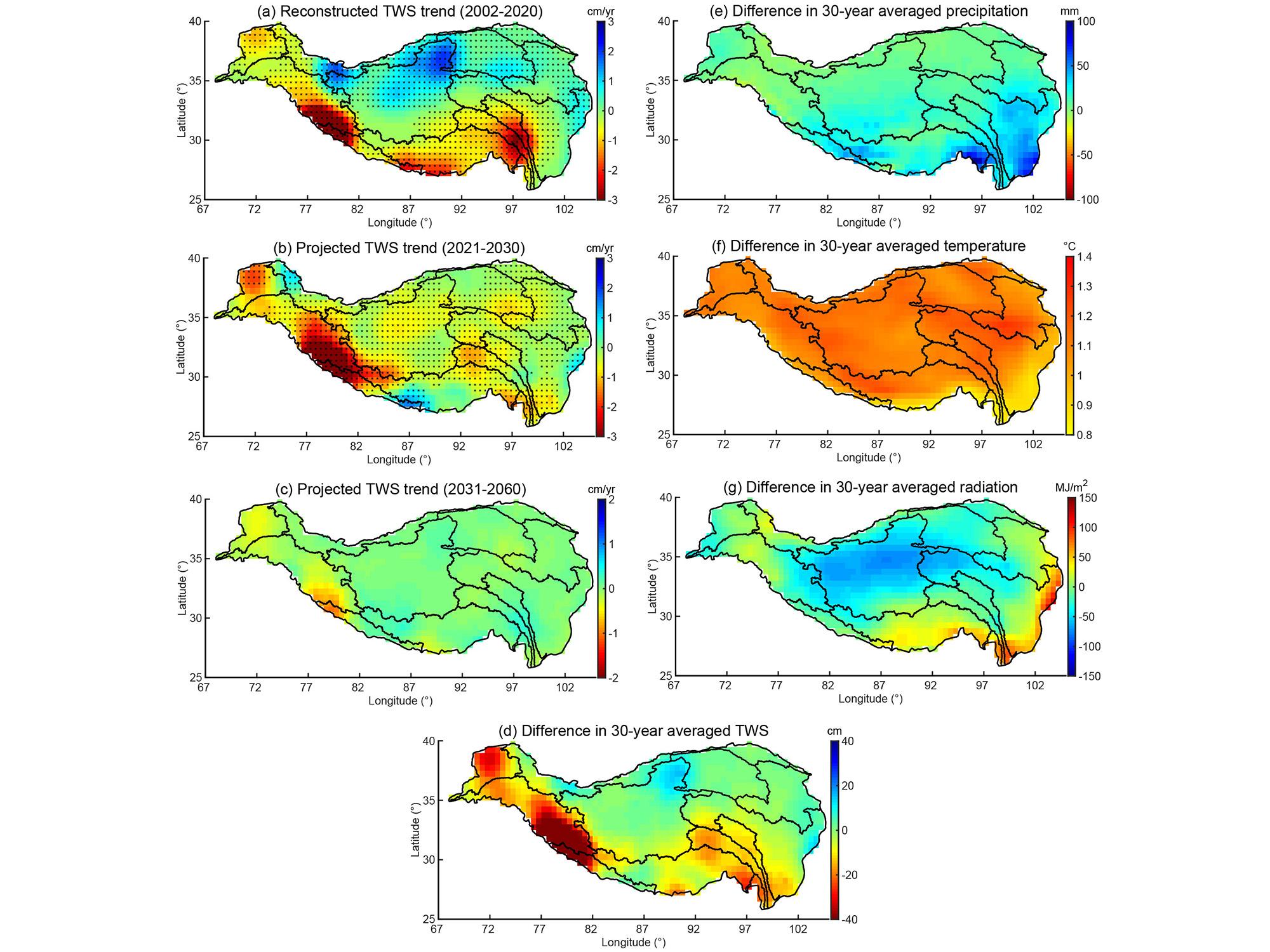 Image showing projected changes in terrestrial water storage