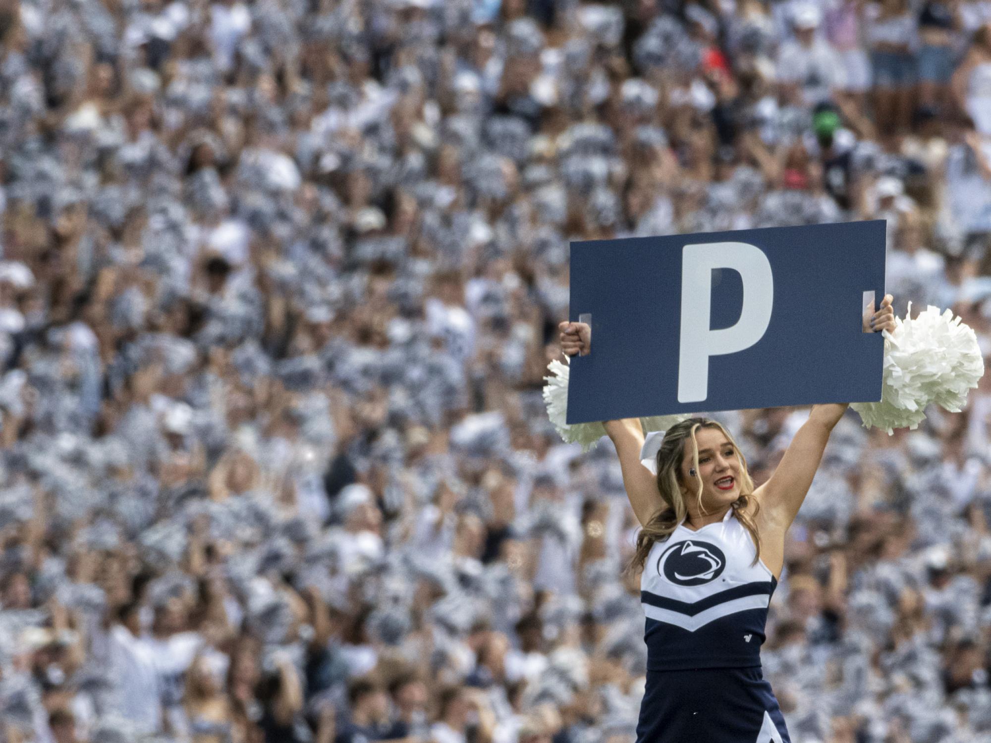 crowd and cheerleader at Beaver Stadium