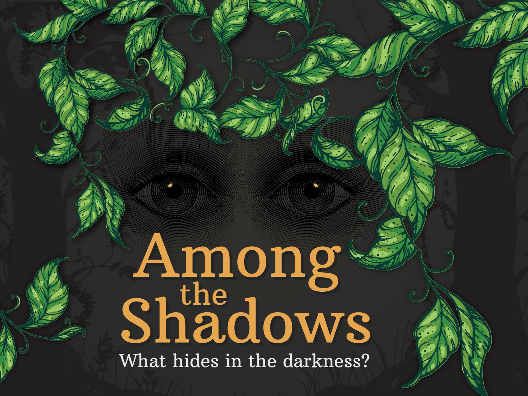 Among the Shadows graphic image, face in greenery